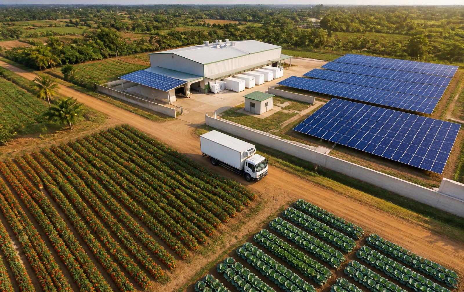 Solar cold storage hub aerial